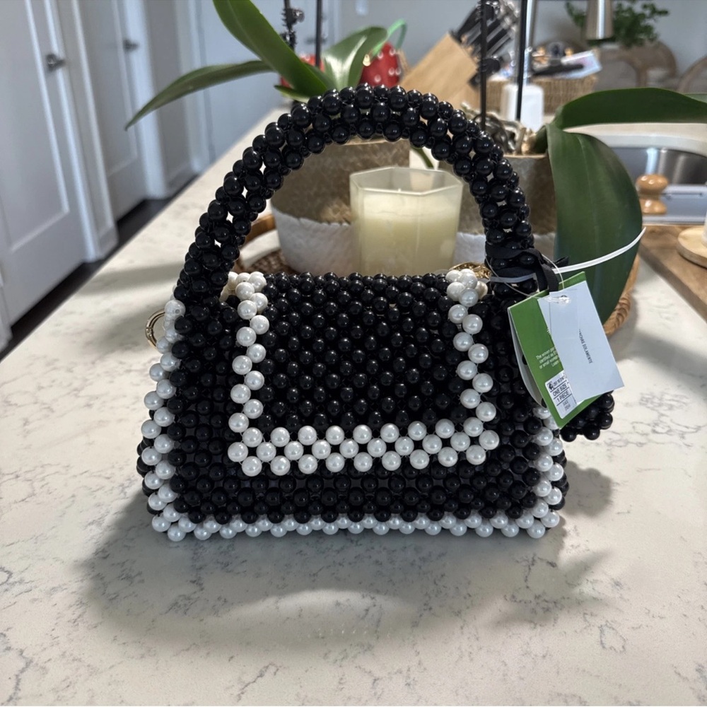Kate Spade Black and White Mini Bag with Beaded Elegance